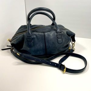 100% Leather Vince Camuto Navy Blue Satchel with Gold Hardware